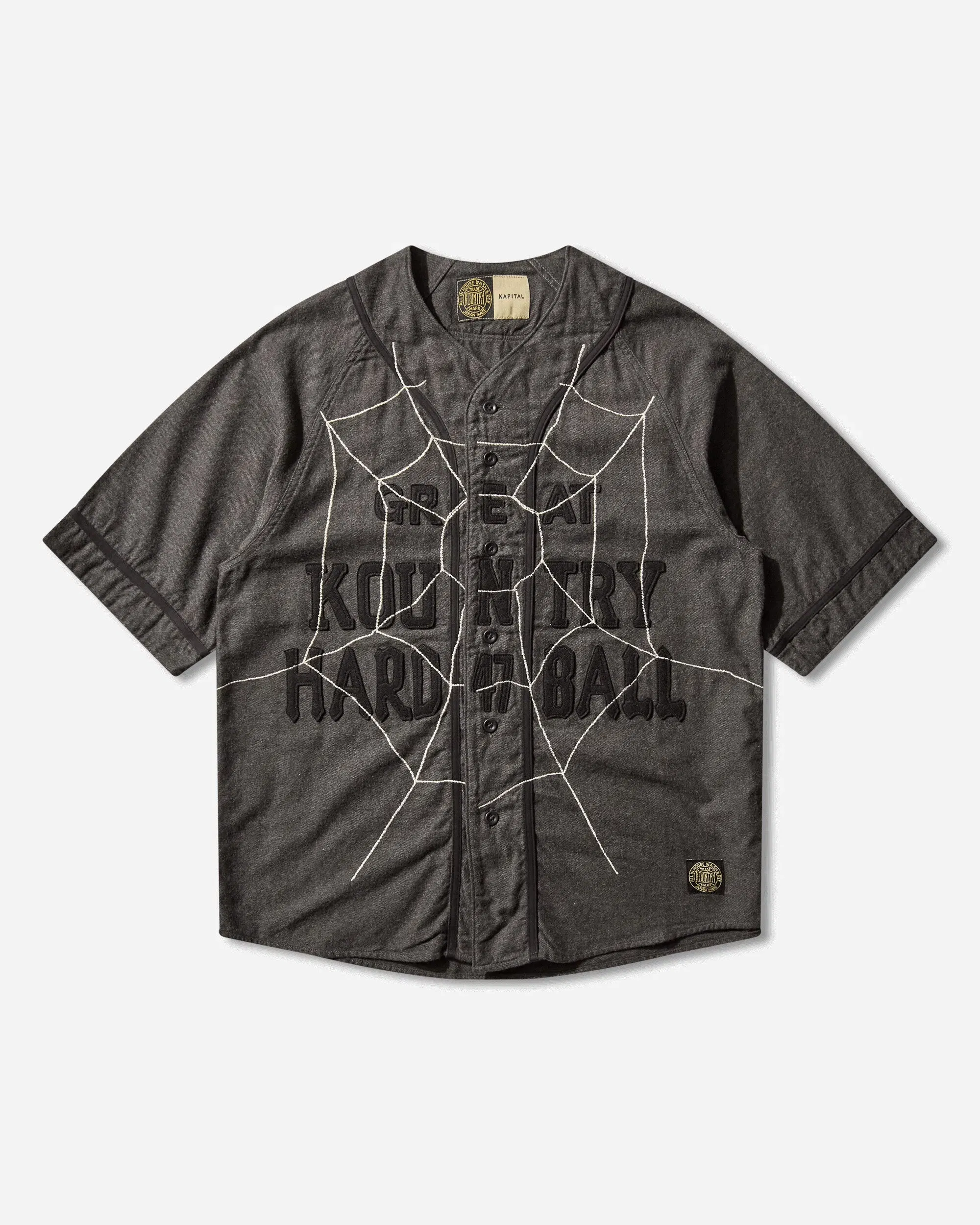 KAPITAL Men's Cotton Wool Great Kountry Baseball Shirt Dark Gray