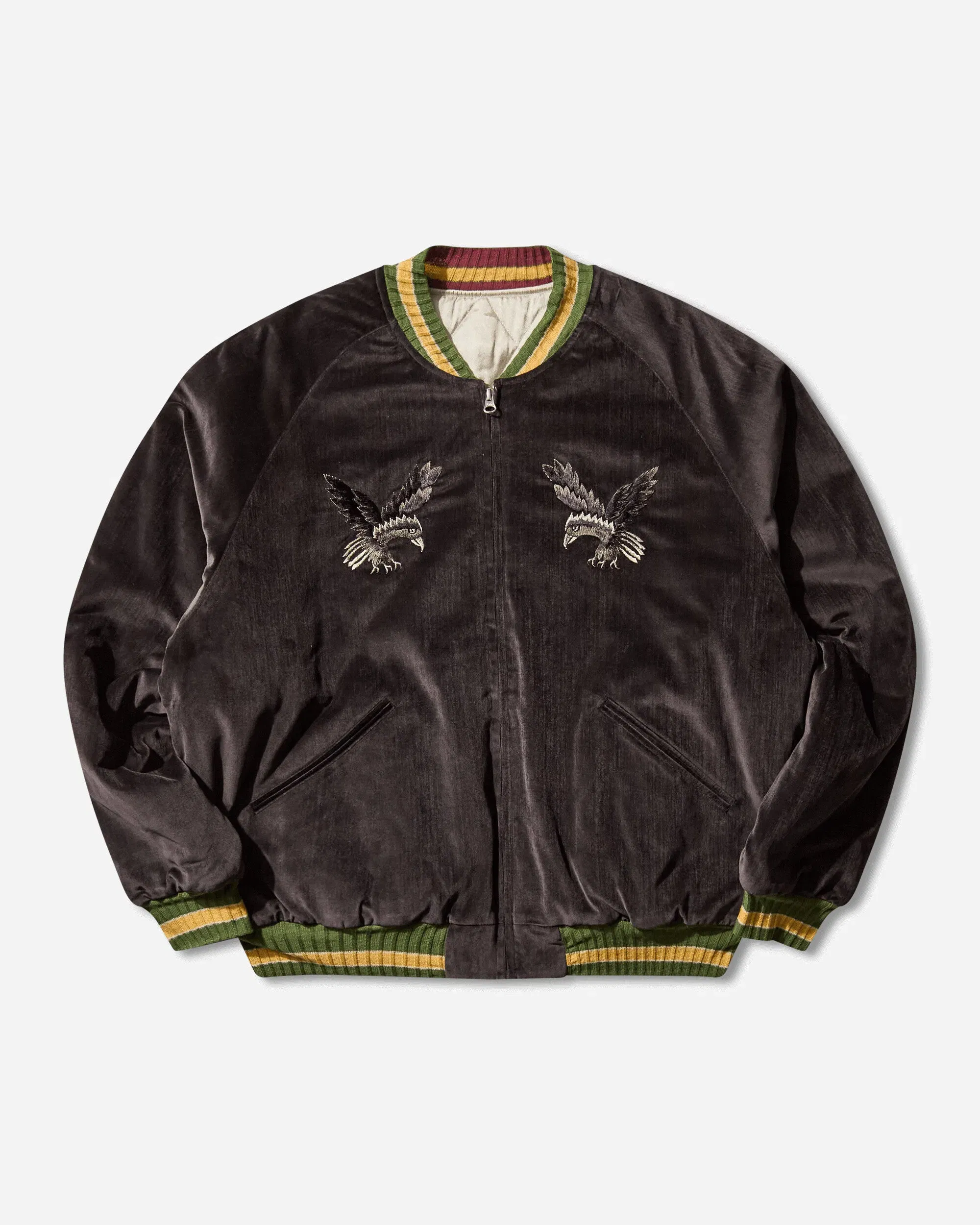 KAPITAL Men's Velveteen Souvenir Jacket (Raven & Skull) Black
