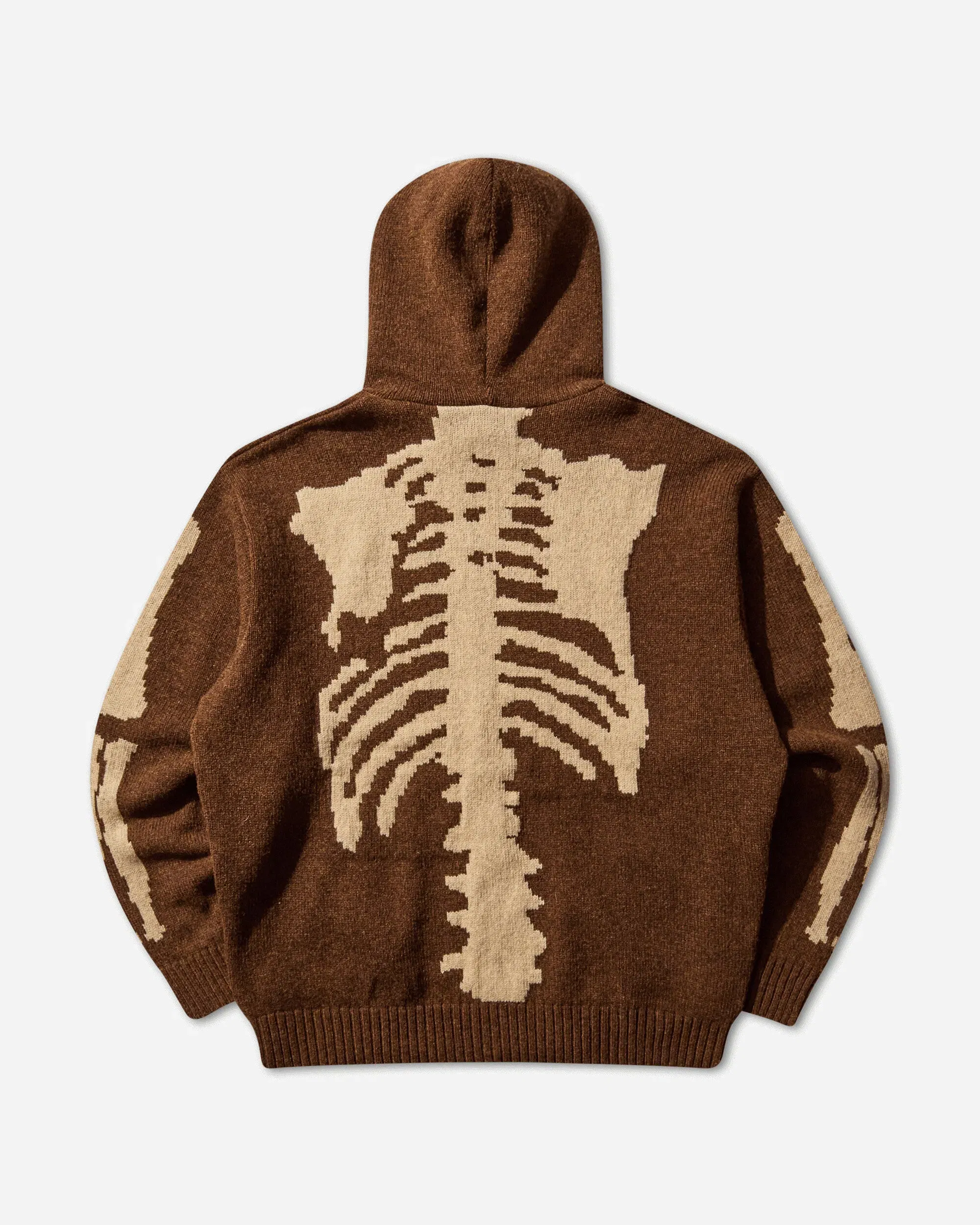 KAPITAL Men's 5G Wool Bone Hooded Sweater Brown