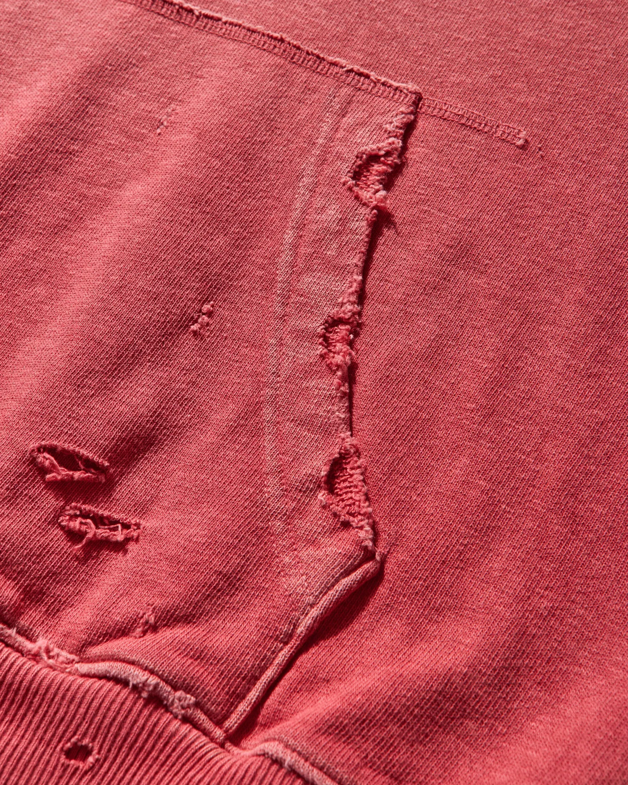 KAPITAL Men's Sweat Knit Thriller Damaged Hoodie (Studs) Red