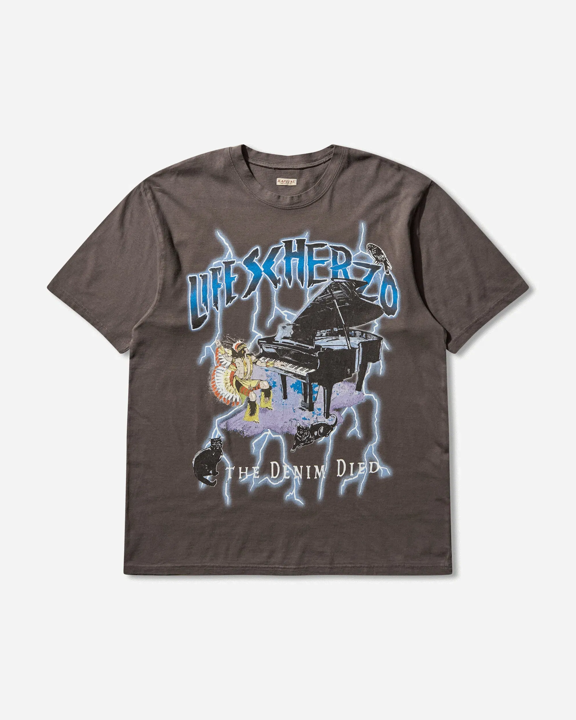 KAPITAL Men's 20/-Jersey Crew T-Shirt (Lightning Piano) Ink Black