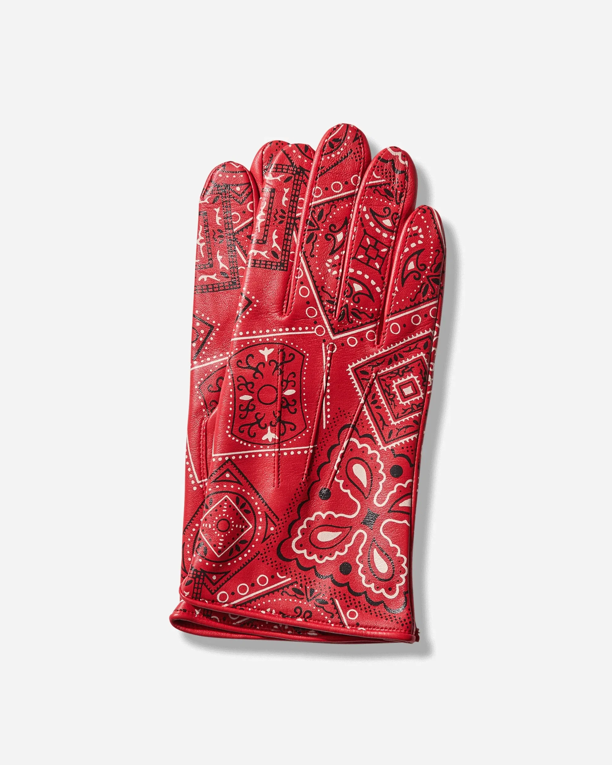 KAPITAL Leather Cookie Bandana Gloves Red