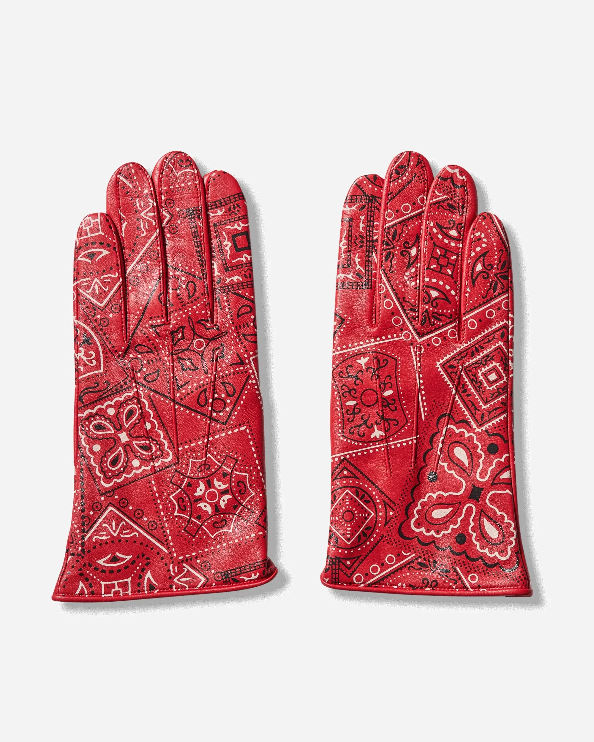 KAPITAL Leather Cookie Bandana Gloves Red