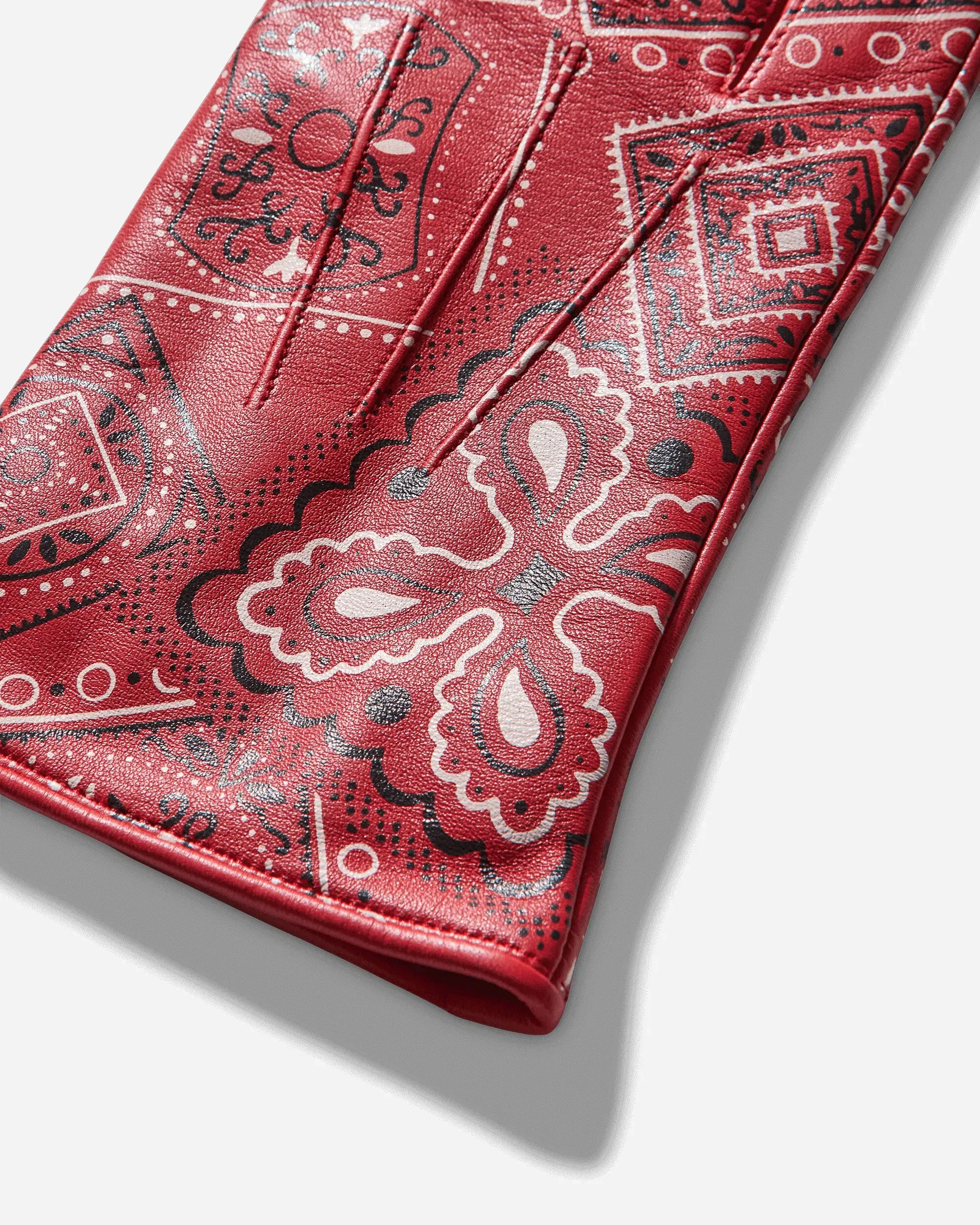 KAPITAL Leather Cookie Bandana Gloves Red