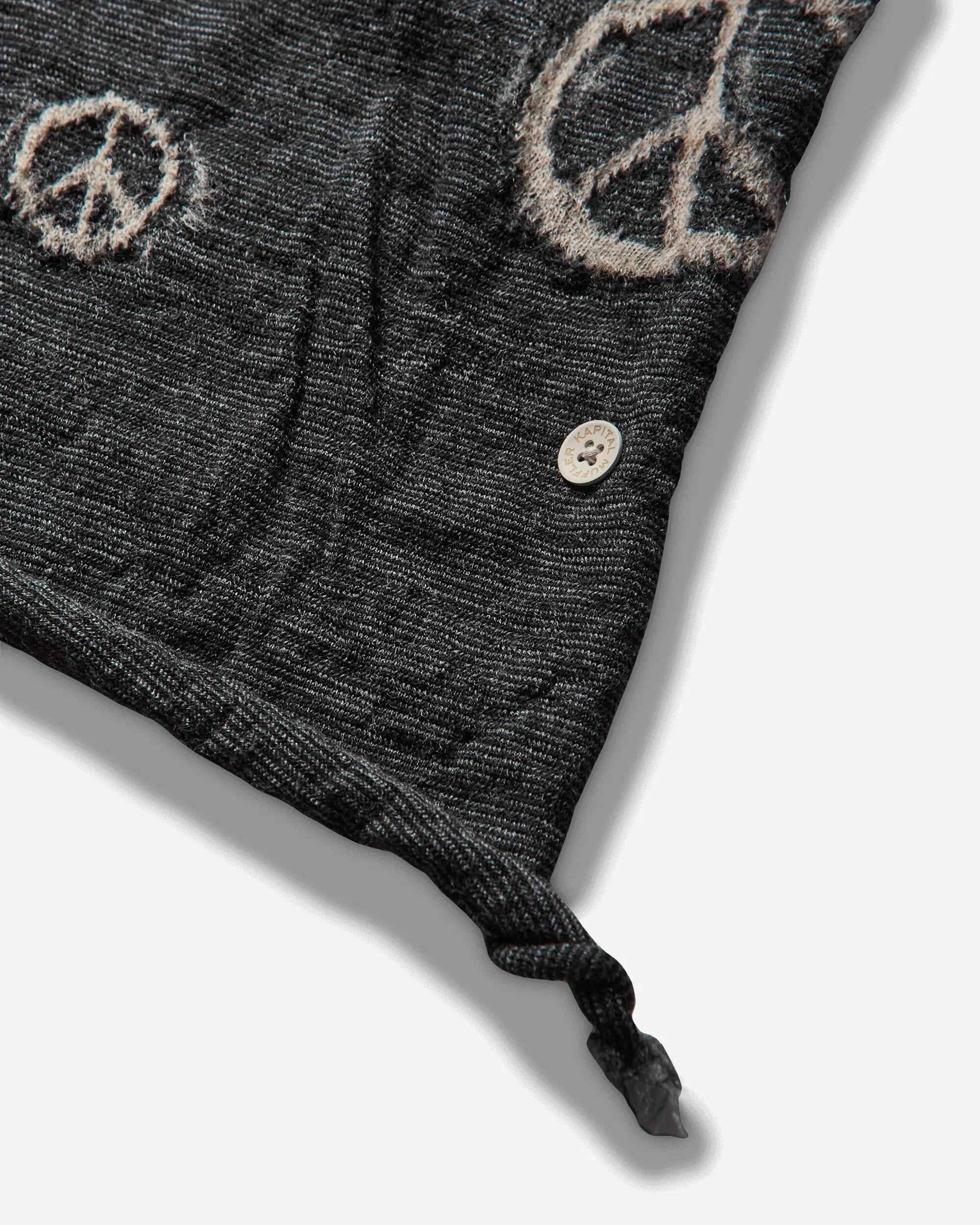 KAPITAL Fulling Wool Peace Mark Happy Scarf Black