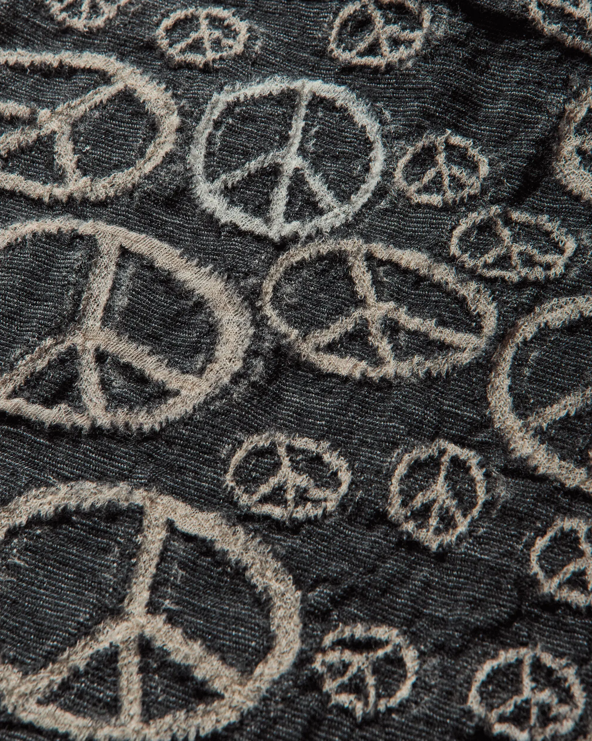 KAPITAL Fulling Wool Peace Mark Happy Scarf Black