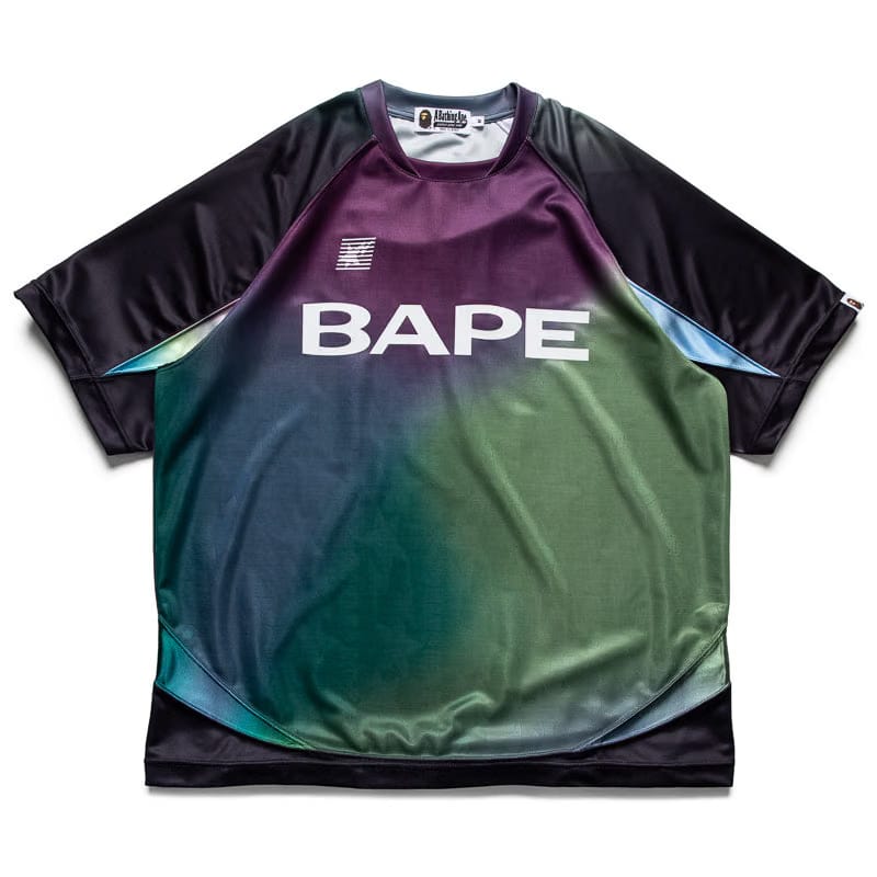 BAPE A Bathing Ape Tie Dye Sta Stripe Pattern Football Jersey - Black