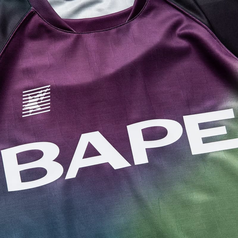 BAPE A Bathing Ape Tie Dye Sta Stripe Pattern Football Jersey - Black