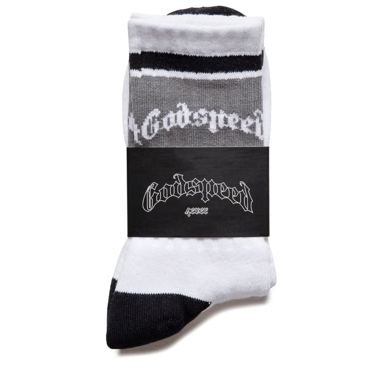 Godspeed New York OG Logo Striped Socks - White/Grey