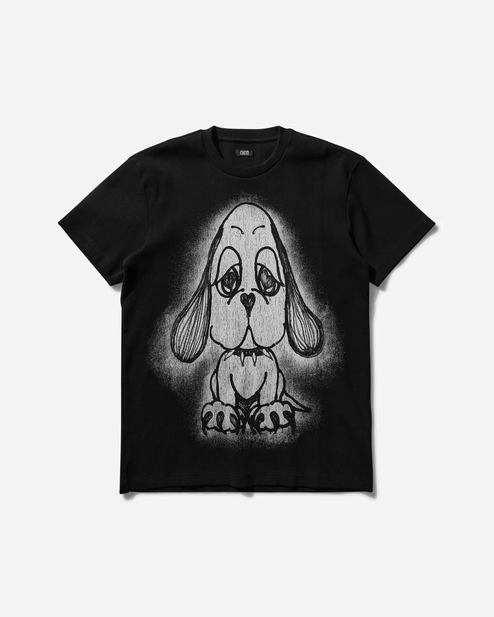 CHITO Men's Heart Eye Pup Ribbed T-Shirt Black