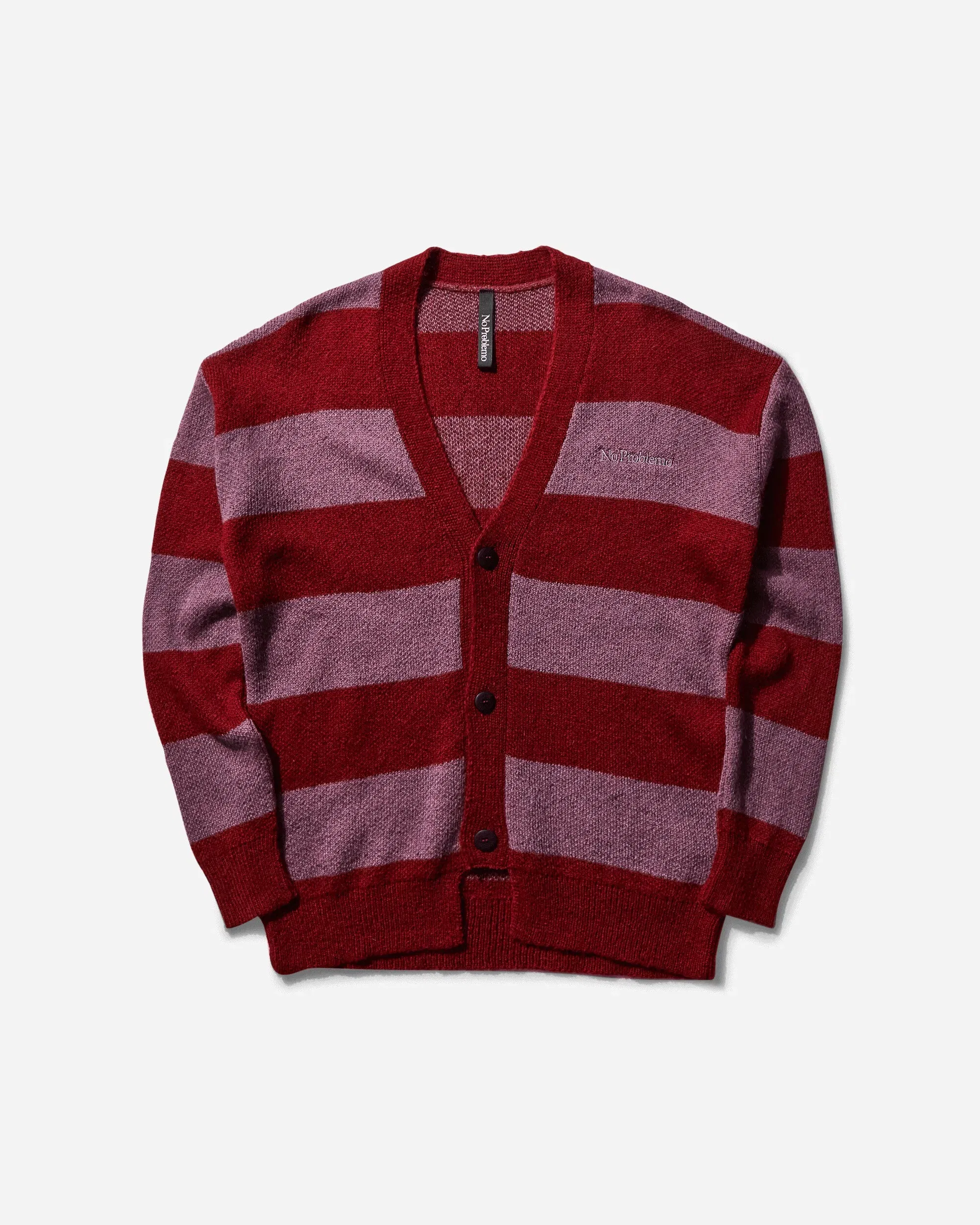 NO PROBLEMO Men's Striped Mohair Oversized Cardigan Burgundy