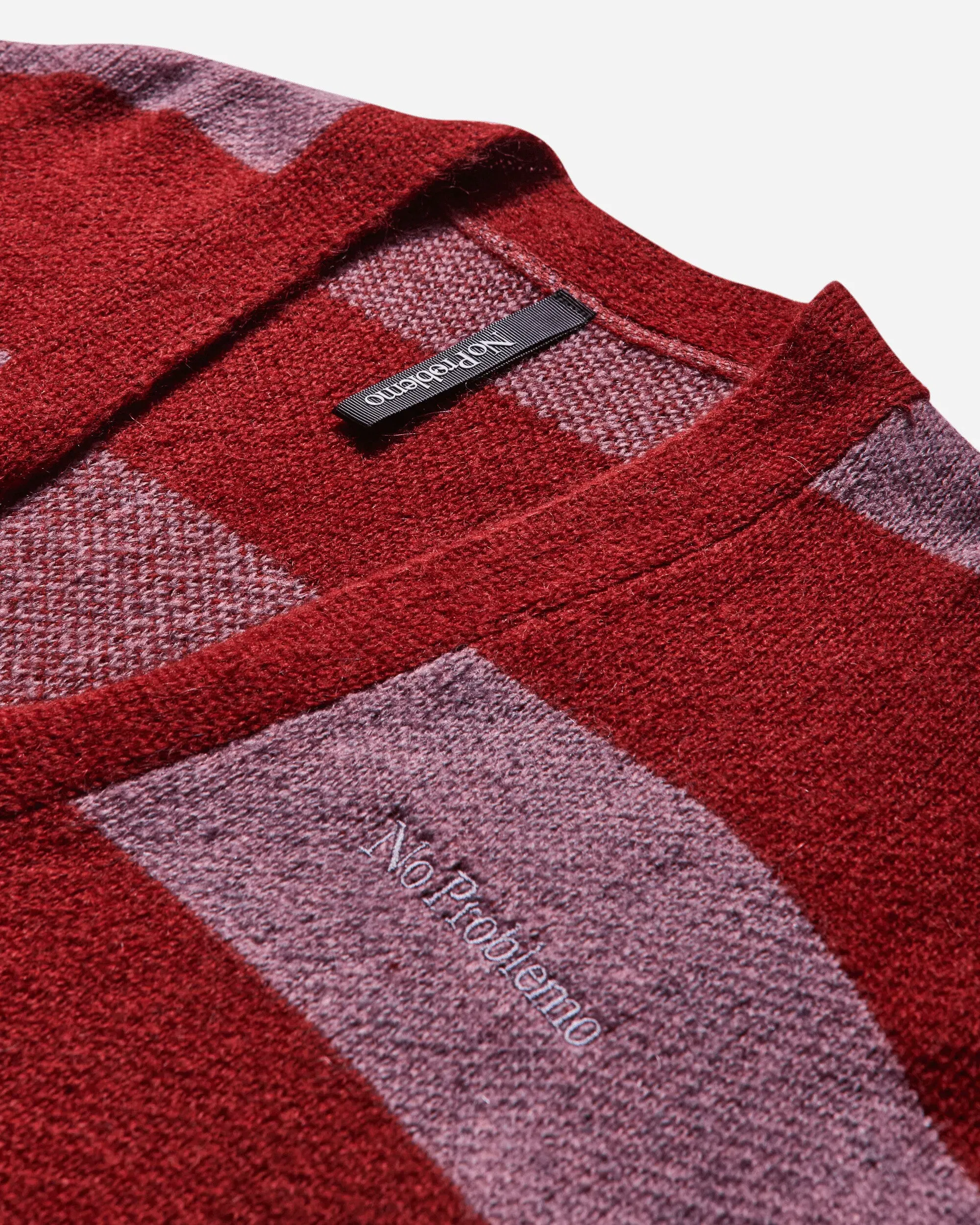 NO PROBLEMO Men's Striped Mohair Oversized Cardigan Burgundy