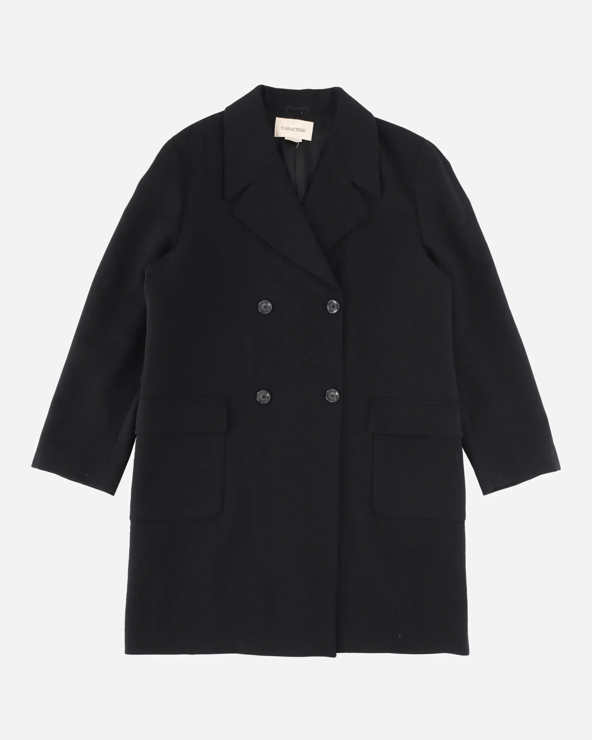 Pezze Vintage Women's Double Breasted Wool Coat Black