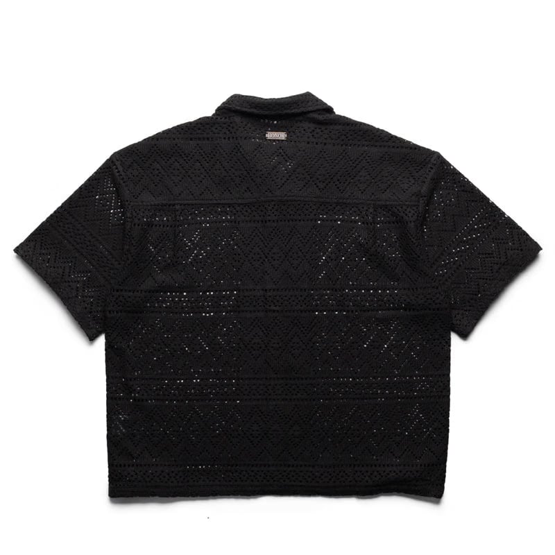 Honor The Gift Pointelle Crochet Camp Color Shirt - Black
