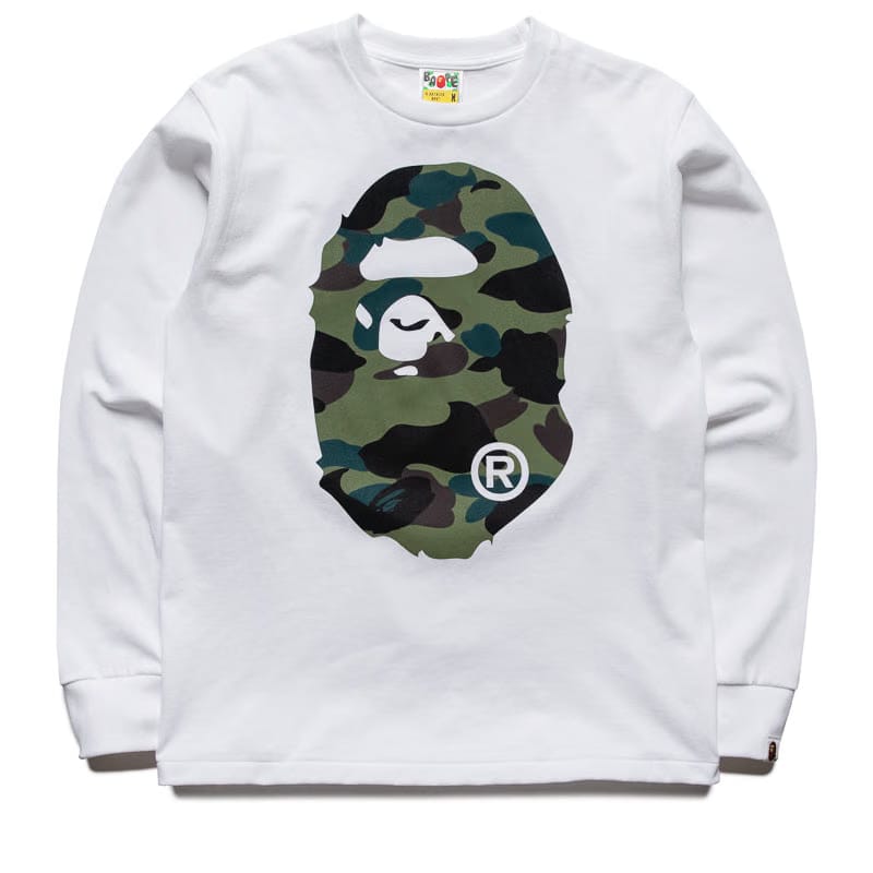 BAPE A Bathing Ape 1st Camo Big Ape Head L/S Tee - White/Green