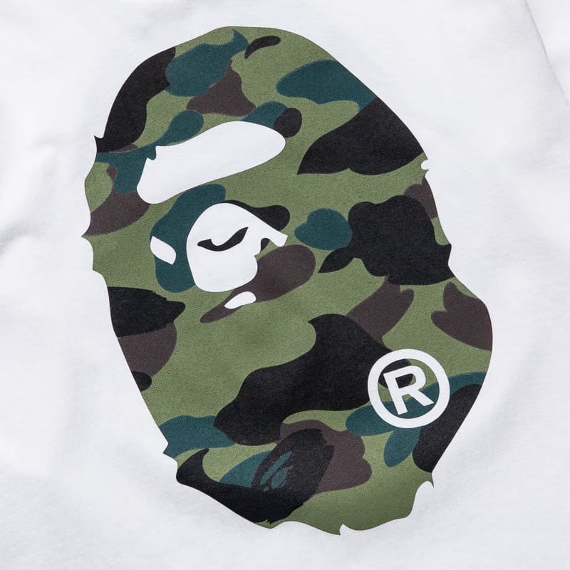 BAPE A Bathing Ape 1st Camo Big Ape Head L/S Tee - White/Green