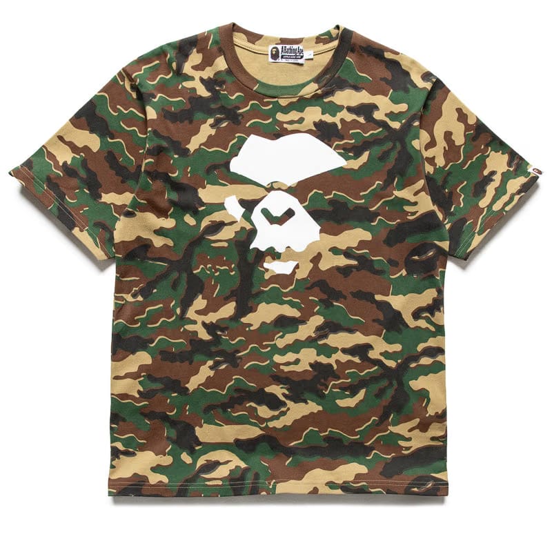 BAPE A Bathing Ape Glitch Woodland Camo Ape Face Tee - Green