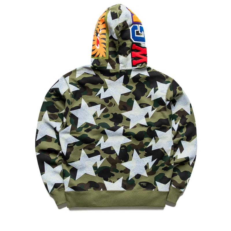 BAPE A Bathing Ape Sta Over Print 1st Camo Shark Pullover Hoodie - Green