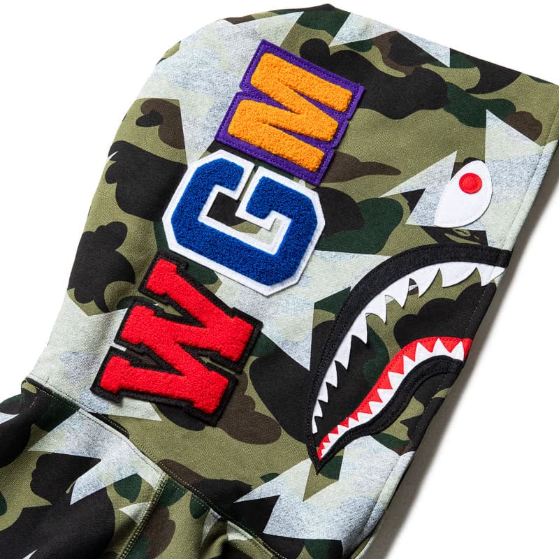 BAPE A Bathing Ape Sta Over Print 1st Camo Shark Pullover Hoodie - Green