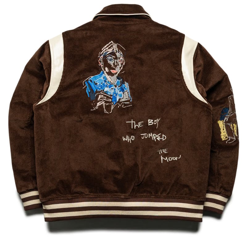 KidSuper Washed Corduroy Embroidered Faces Jacket - Brown