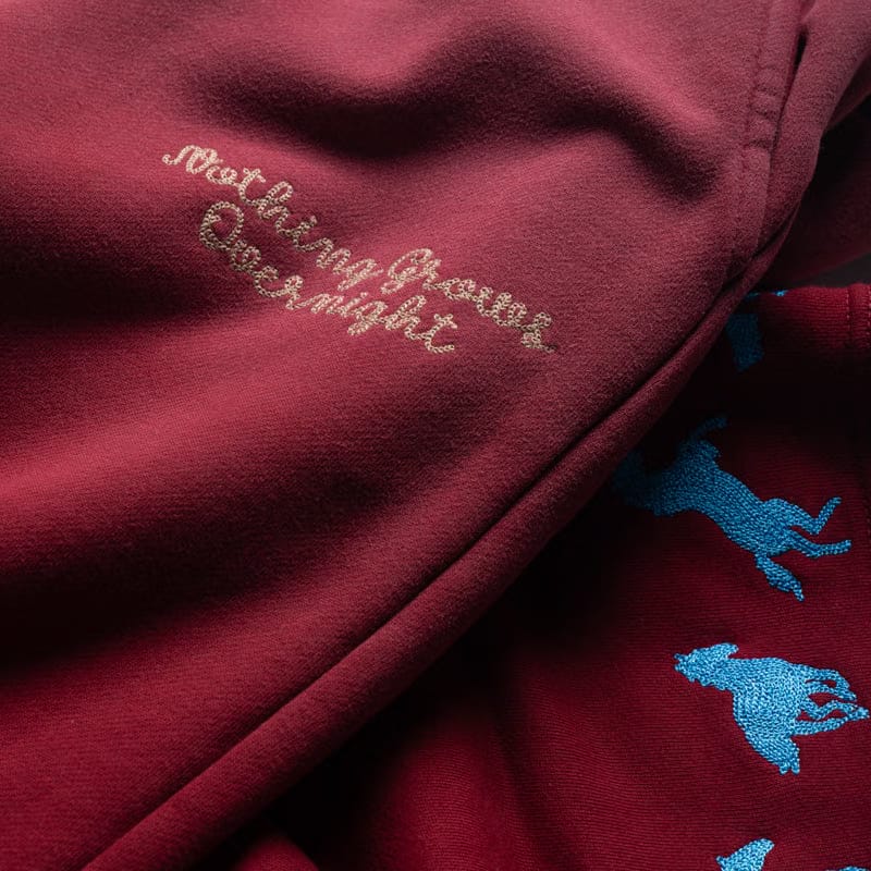Nothing Grows Overnight Running Horse Sweatpants - Maroon