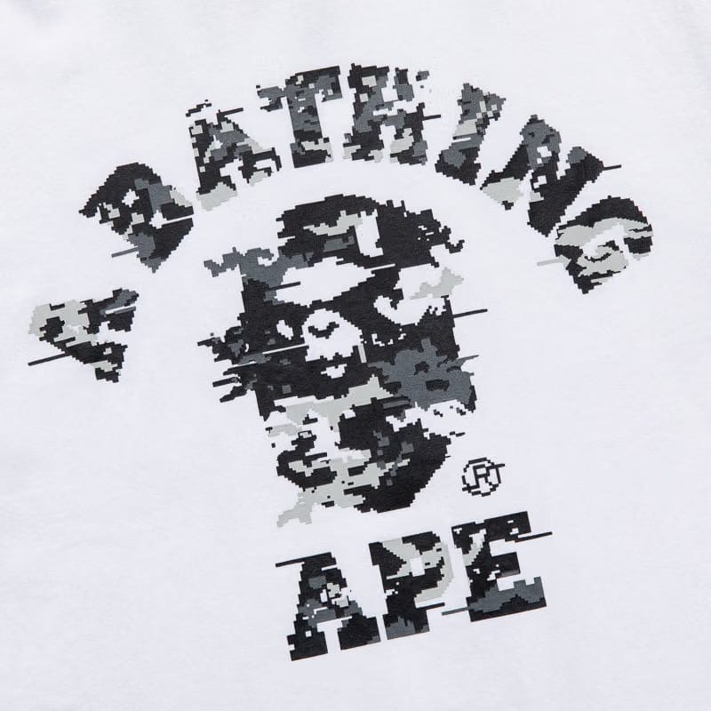 BAPE A Bathing Ape Multi Pixel Camo College Tee - White/Black