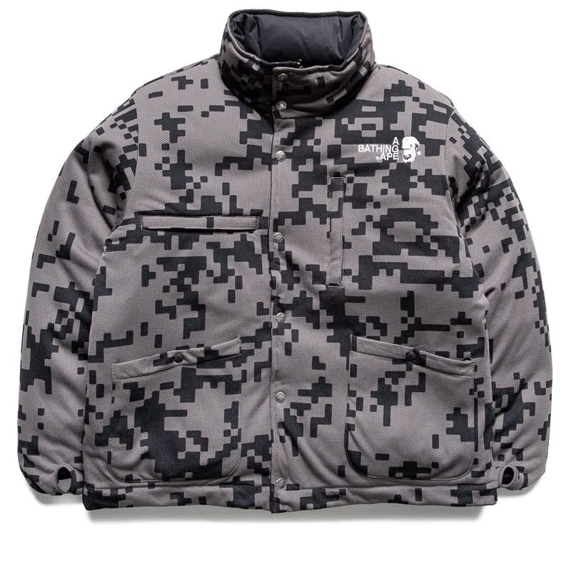BAPE Kazuki Kuraishi x A Bathing Ape Pixelate Camo Reversible Down Jacket - Black