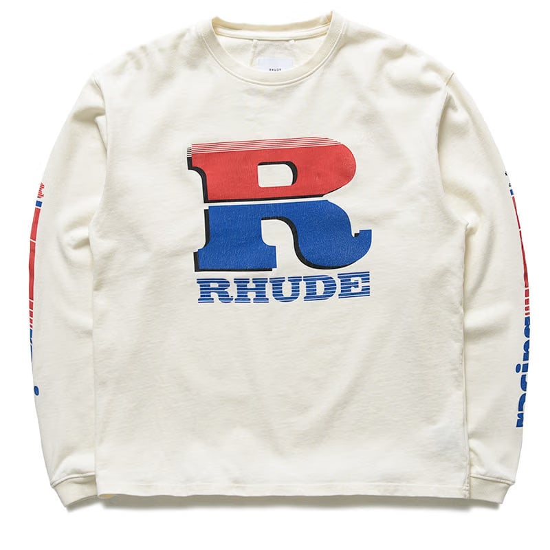 Rhude Split Petrol Logo L/S Tee - Vintage White/Red