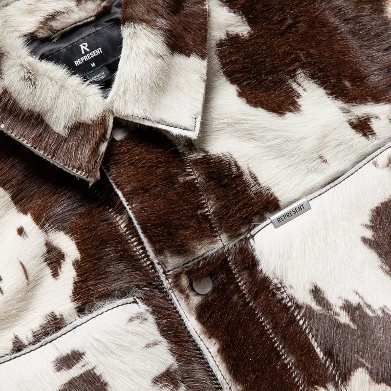 Represent Cow Hide Trucker Jacket - Brown/White