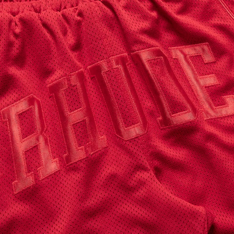 Rhude Baggy Mesh Collegiate Logo Shorts - Red/Red