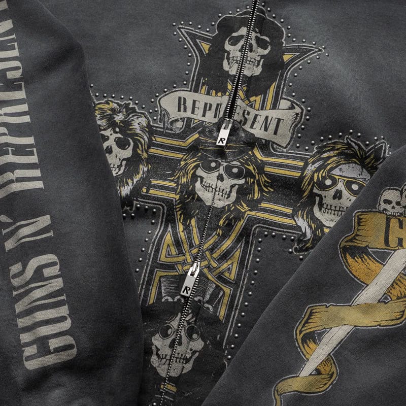Represent Guns N' Roses x Represent Cross Full Zip Hoodie - Stained Black