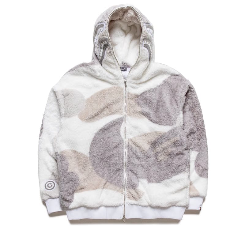 BAPE A Bathing Ape Color Camo Shark Full Zip Sherpa Jacket - White
