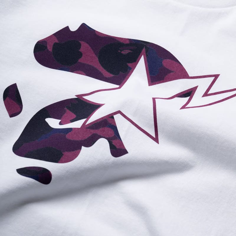 BAPE A Bathing Ape Color Camo Ape Face Sta L/S Tee - White/Purple