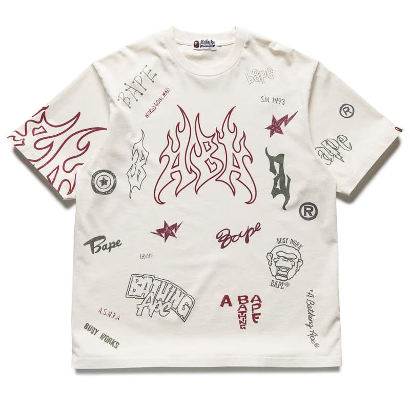 BAPE A Bathing Ape Overall Print Tee - Ivory