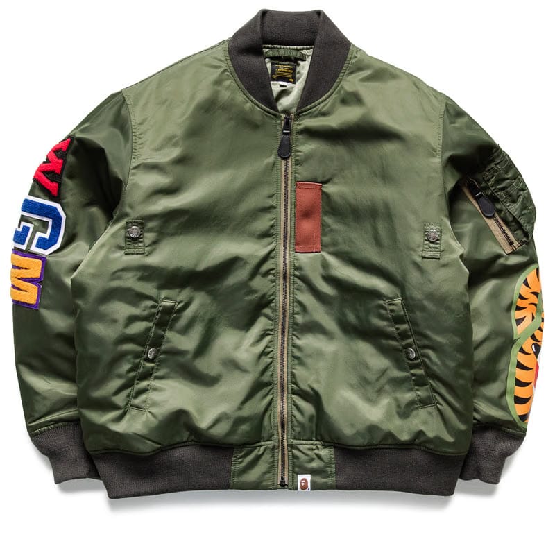 BAPE A Bathing Ape Shark MA-1 Bomber Jacket - Olive Drab
