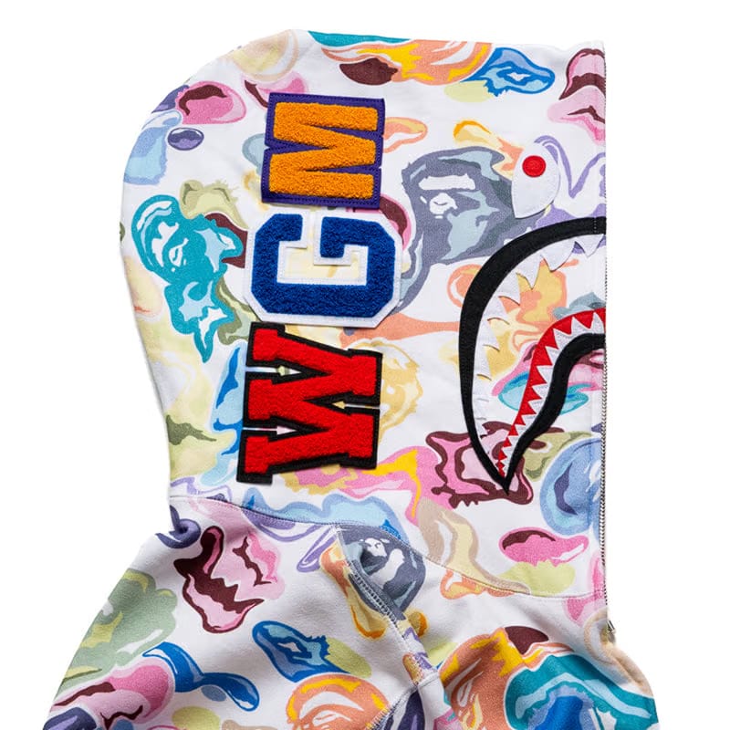 BAPE A Bathing Ape Art Camo Shark Full Zip Hoodie - White