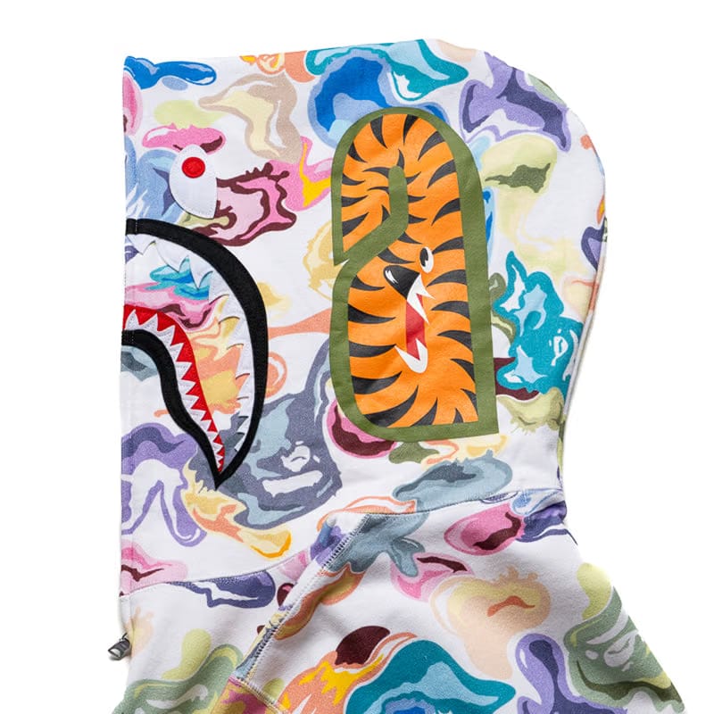 BAPE A Bathing Ape Art Camo Shark Full Zip Hoodie - White