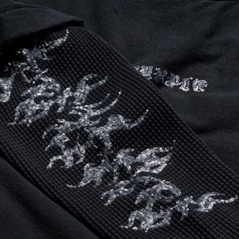 Purple Brand Sequin Flame L/S Tee - Black