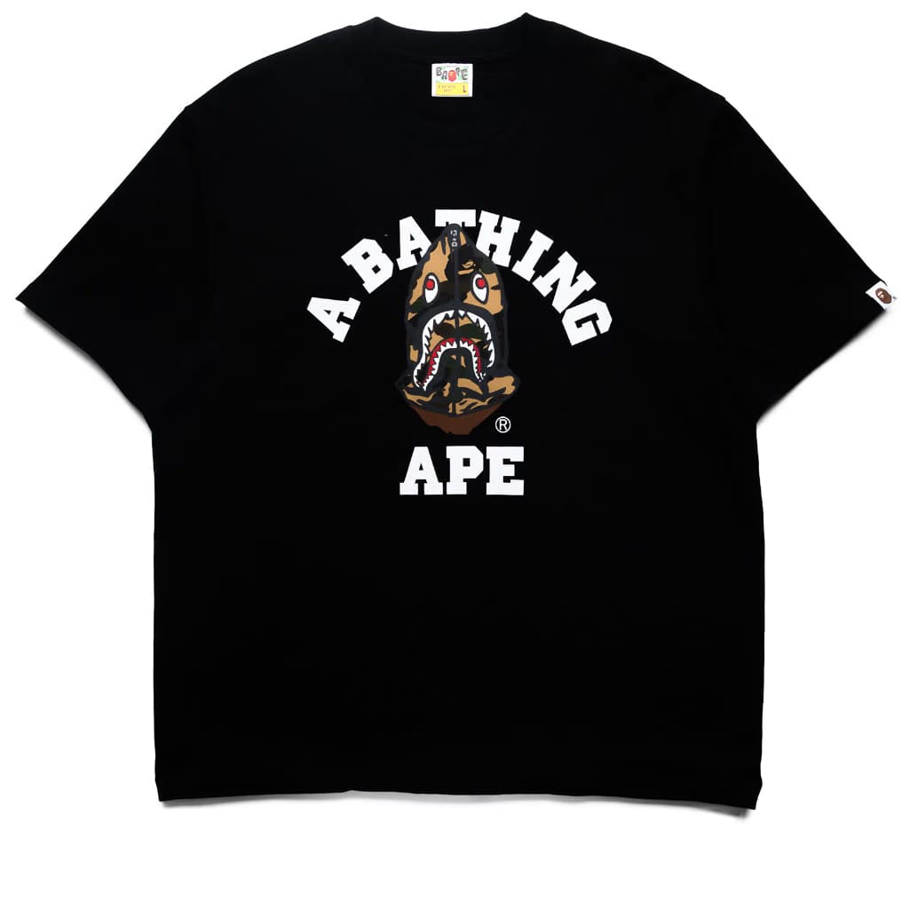 BAPE A Bathing Ape 1st Camo Shark Seijin College Tee - Black