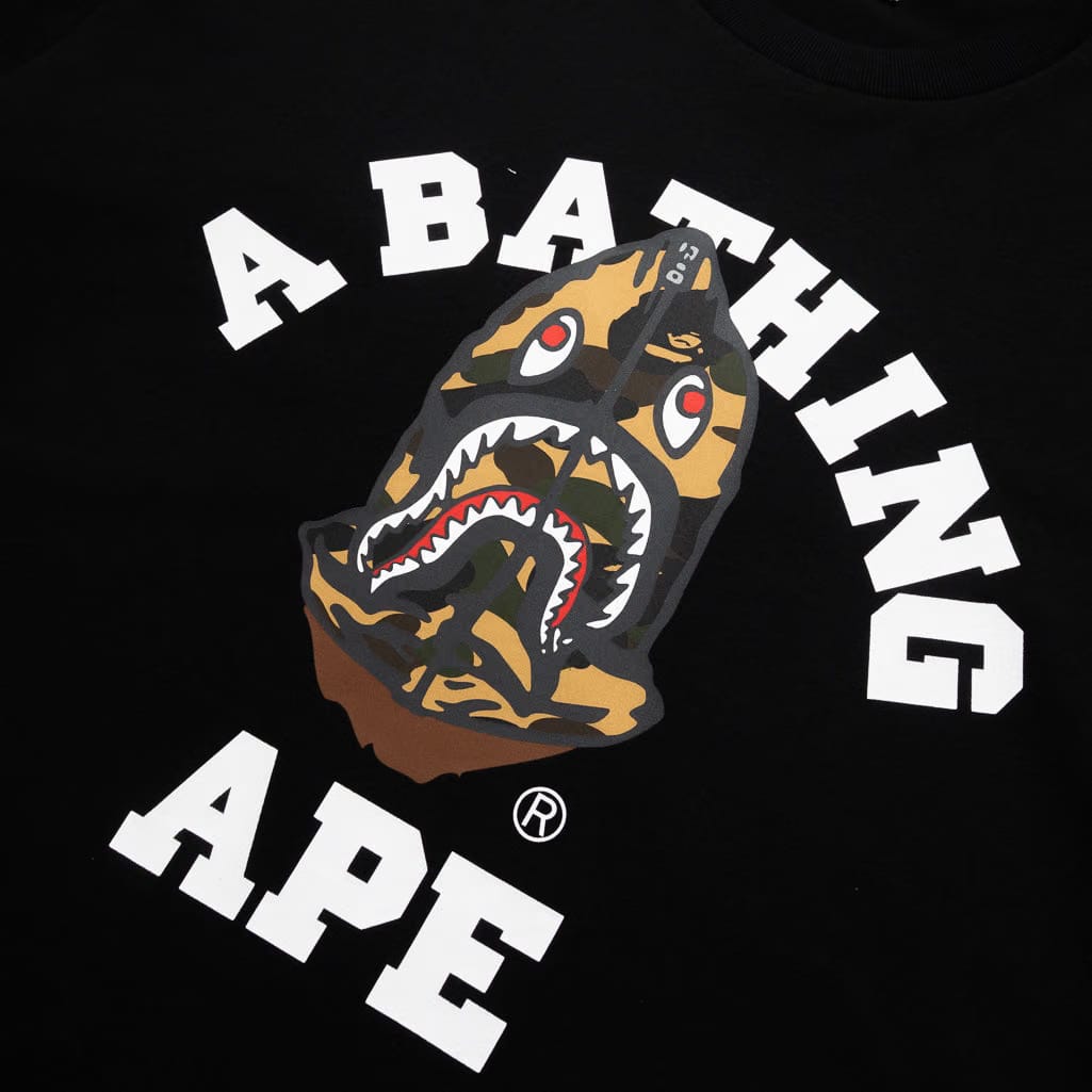 BAPE A Bathing Ape 1st Camo Shark Seijin College Tee - Black