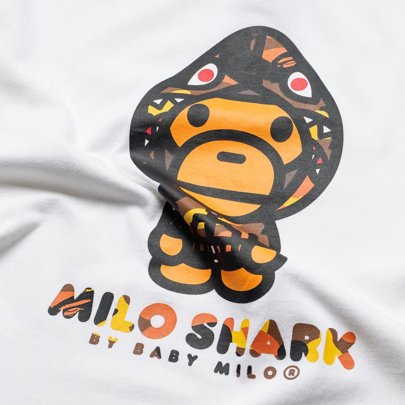 BAPE A Bathing Ape 1st Camo Milo Shark FZH L/S Tee - White/Orange