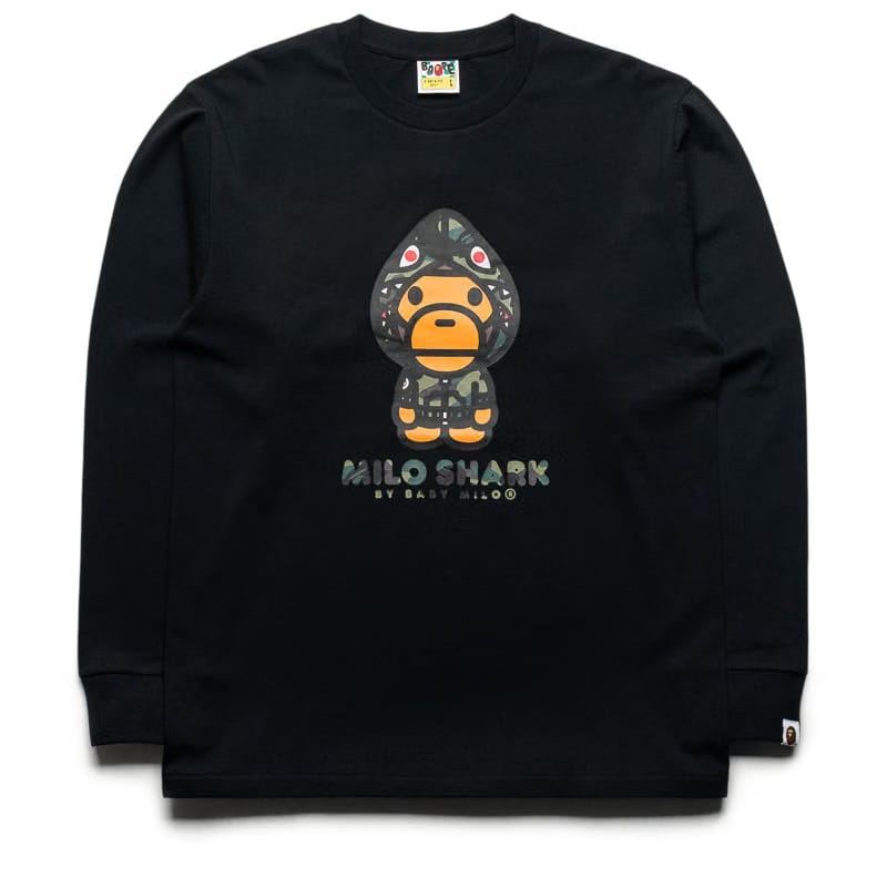 BAPE A Bathing Ape 1st Camo Milo Shark FZH L/S Tee - Black/Green