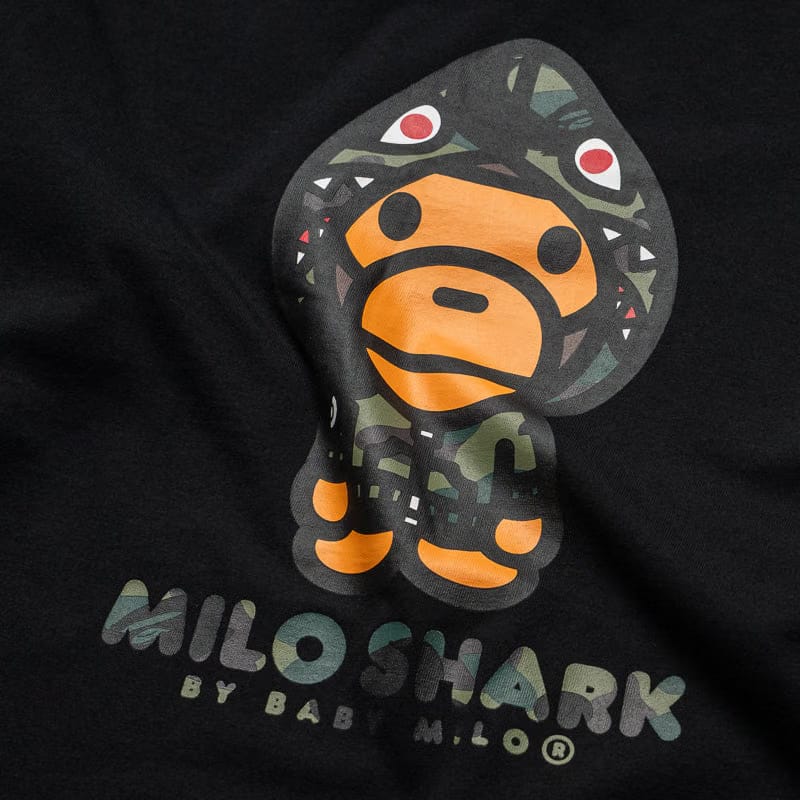 BAPE A Bathing Ape 1st Camo Milo Shark FZH L/S Tee - Black/Green