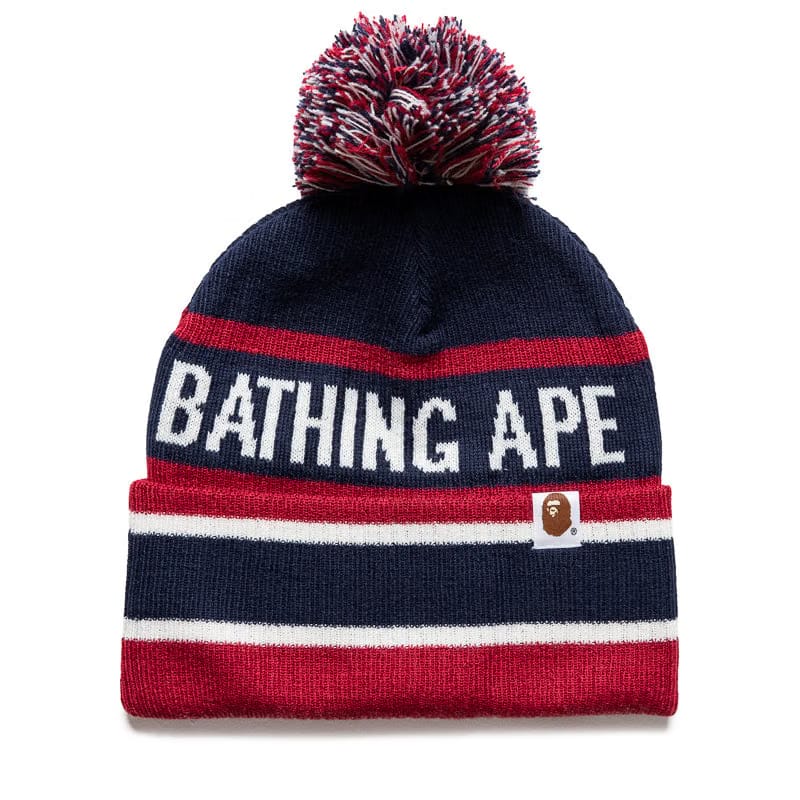 BAPE A Bathing Ape Pom Pom Beanie - Navy