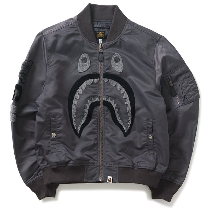 BAPE A Bathing Ape Tonal Shark MA-1 Bomber Jacket - Charcoal