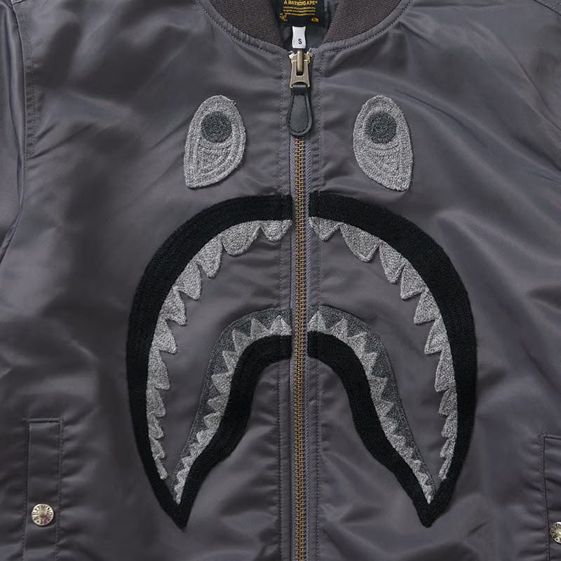 BAPE A Bathing Ape Tonal Shark MA-1 Bomber Jacket - Charcoal
