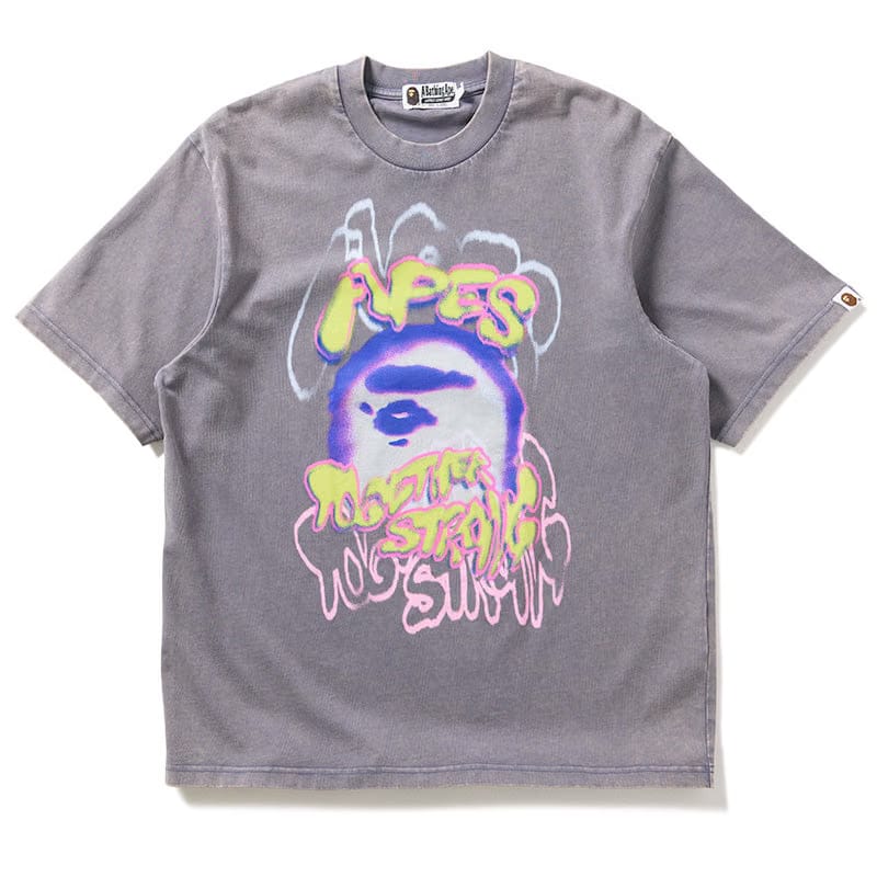BAPE A Bathing Ape Heavy Washed Logo Tee - Charcoal