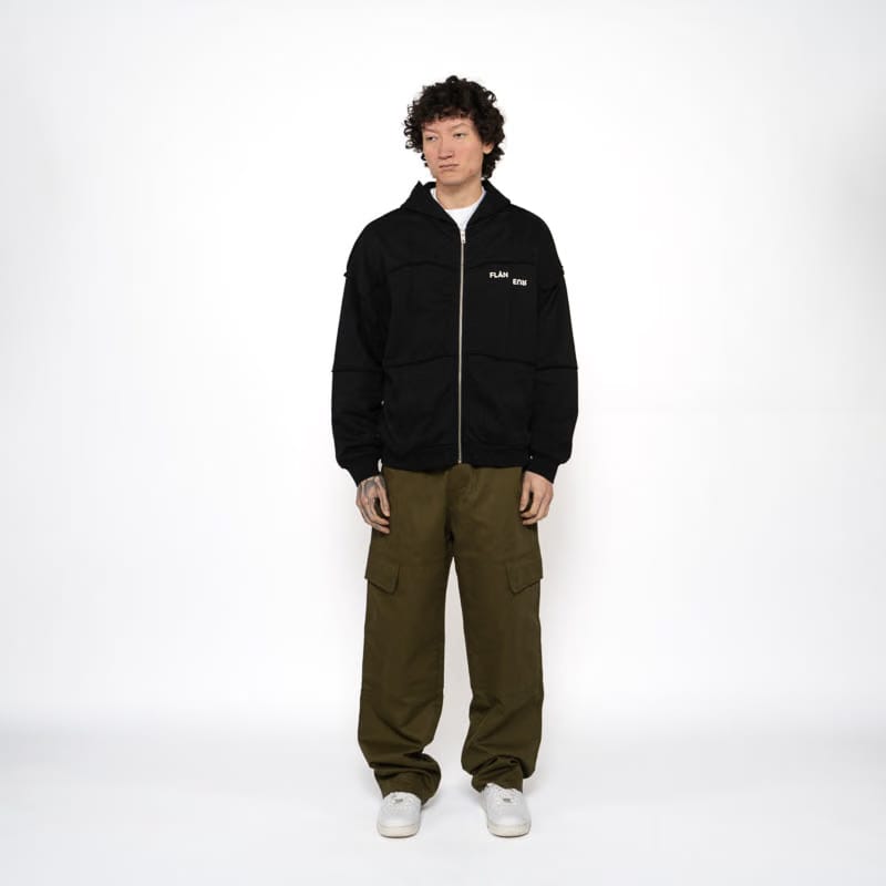 Flaneur Cut & Sew Zip Up Hoodie - Black