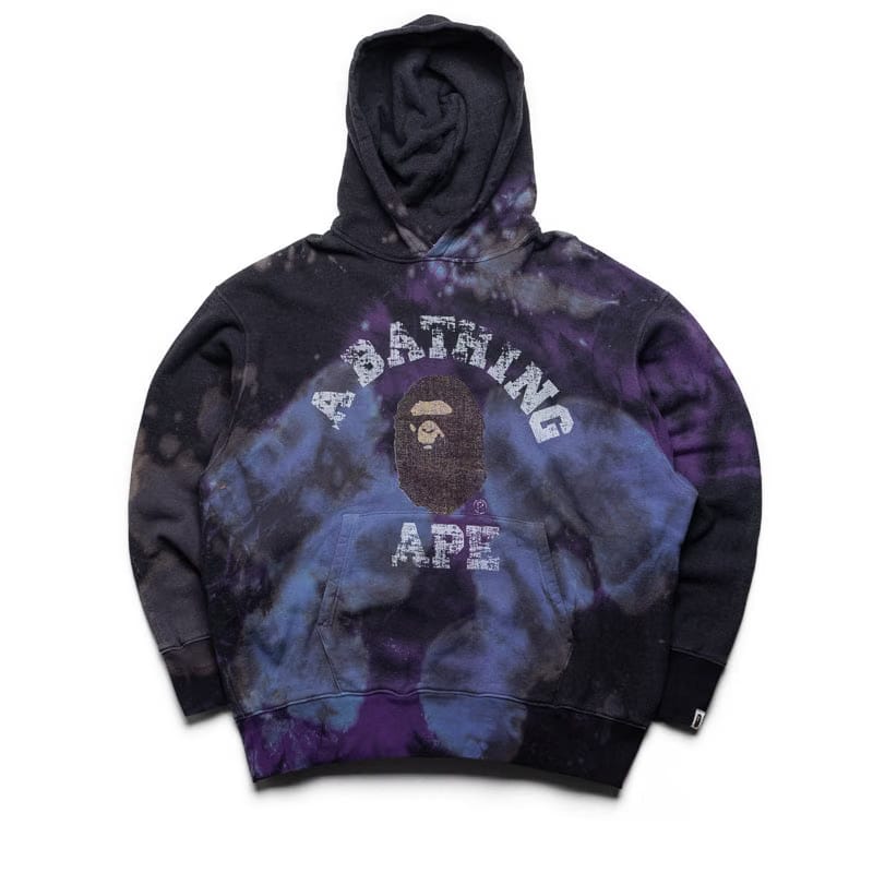 BAPE A Bathing Ape Tie Dye College Pullover Hoodie - Black