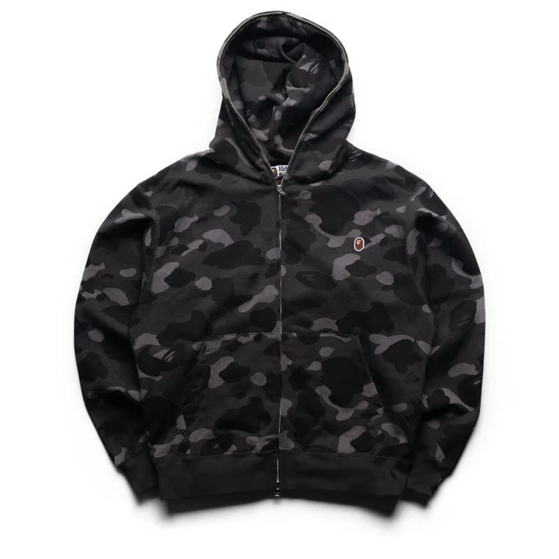 BAPE A Bathing Ape One Point Color Camo Cropped Full Zip Hoodie - Black